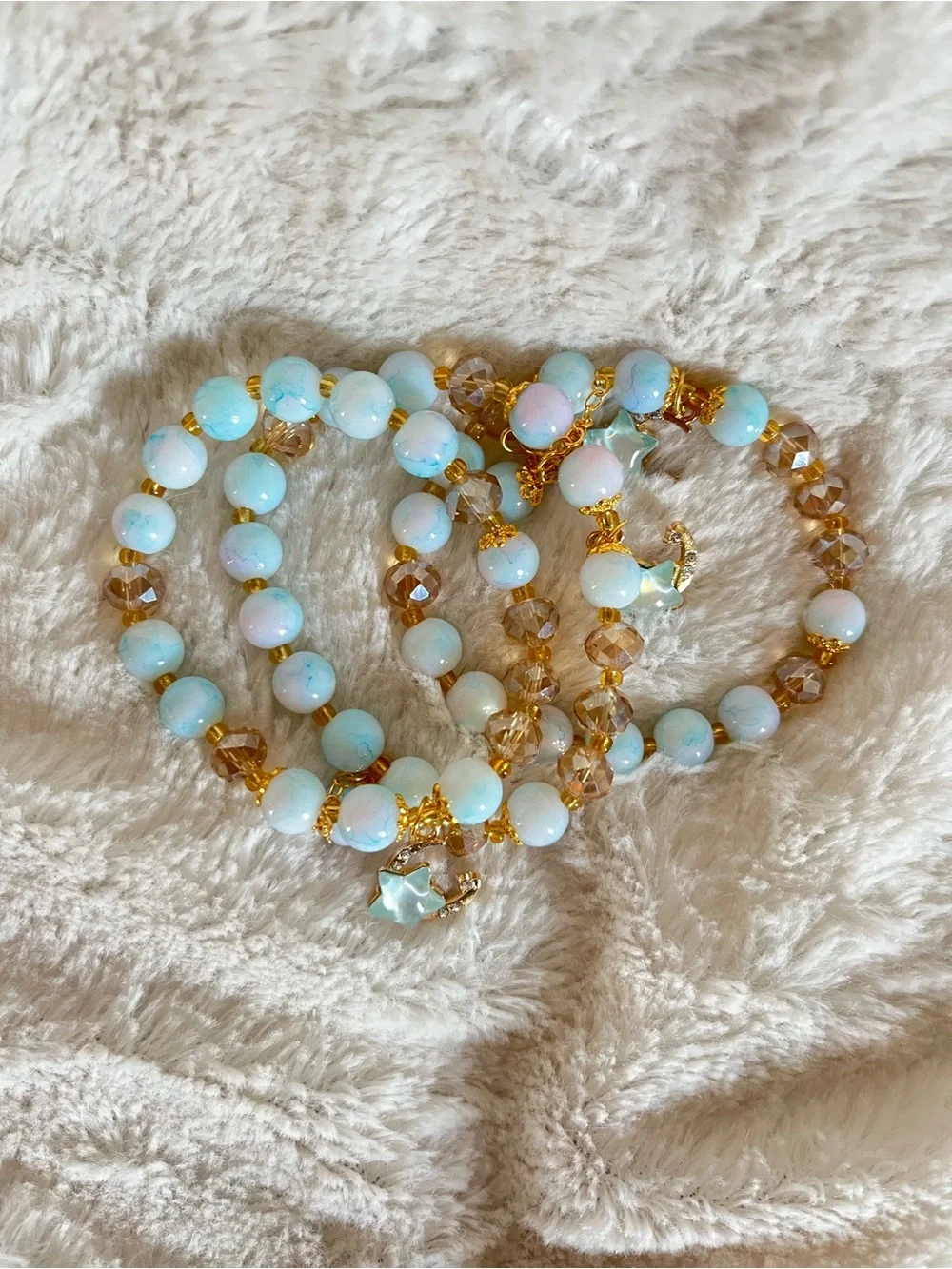 Star and Moon Kids Bracelet Set - Blue Iridescent (Set of 3)